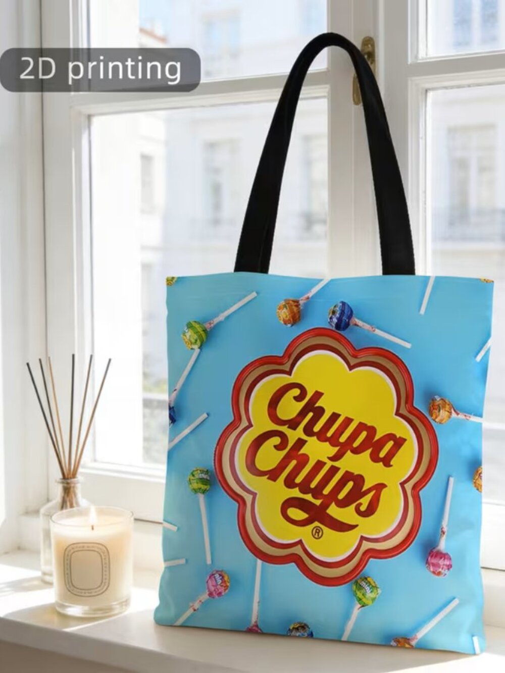 New Soft Polyester 2D Printed Retro Novelty Tote Bag 13 x 15~ Chupa Chups